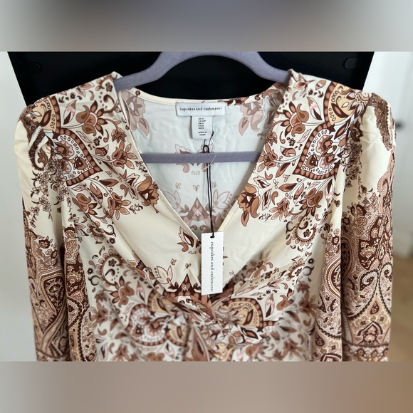 Satin Bell Sleeve Paisley Printed Blouse Cupcakes and Cashmere Brown & Cream - Picture 8 of 10